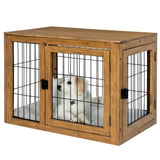 Furniture-Style Dog Crate - Acacia Wood Kennel for Medium Dogs with Double Doors and Cushion - Dog Cage Furniture by PETMAKER (Natural) PETMAKER