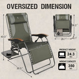 PORTAL Zero Gravity Oversized, Folding Reclining Patio, Full Padded Outdoor Foldable Lounge Chair with Adjustable Headrest, Support 350 LBS, Green PORTAL