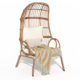 YITAHOME Outdoor Narrow Egg Chair Wicker, Patio Rattan Basket Chair with 370lbs Capacity Indoor Egg Chairs with Stand & Cushion Cocoon Chair for Bedroom, Patio, Balcony - Beige YITAHOME