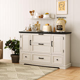 Maupvit Farmhouse 48" Buffet Cabinet with Storage,Coffee Bar Cabinet for Kitchen,Living Room,Wood Rustic Sideboard Cabinet w/5 Drawers&2 Grooved Doors,White Maupvit
