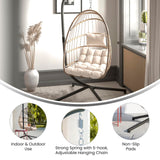 Taylor & Logan Corbin Natural Patio Hanging Wicker Egg Chair with Cream Plush Seat Cushions & Swing Stand for Indoor/Outdoor Use Taylor & Logan