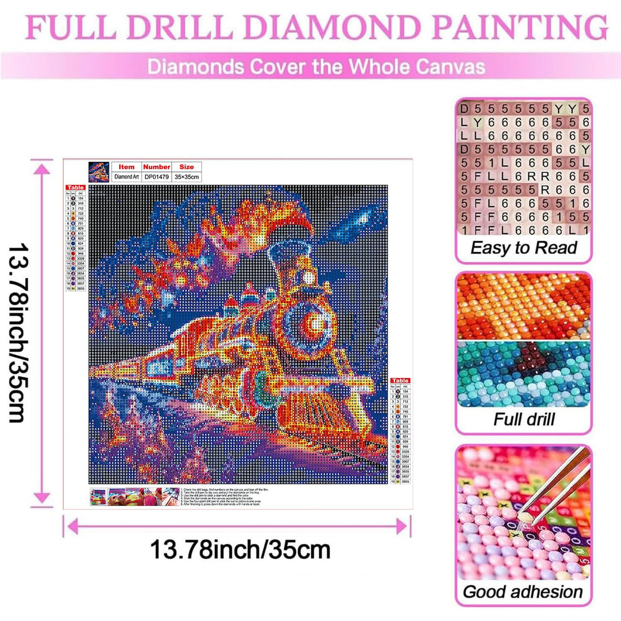 Fairyland JinWenn Diamond Art Kits for Adults Beginner, Train DIY Diamond Painting Kits 5D Diamond Dots Gem Art Crafts with Tools,Round Full Drill Funny Crafts for Home Wall Decor&Gift-13.8X13.8inch Fairyland JinWenn