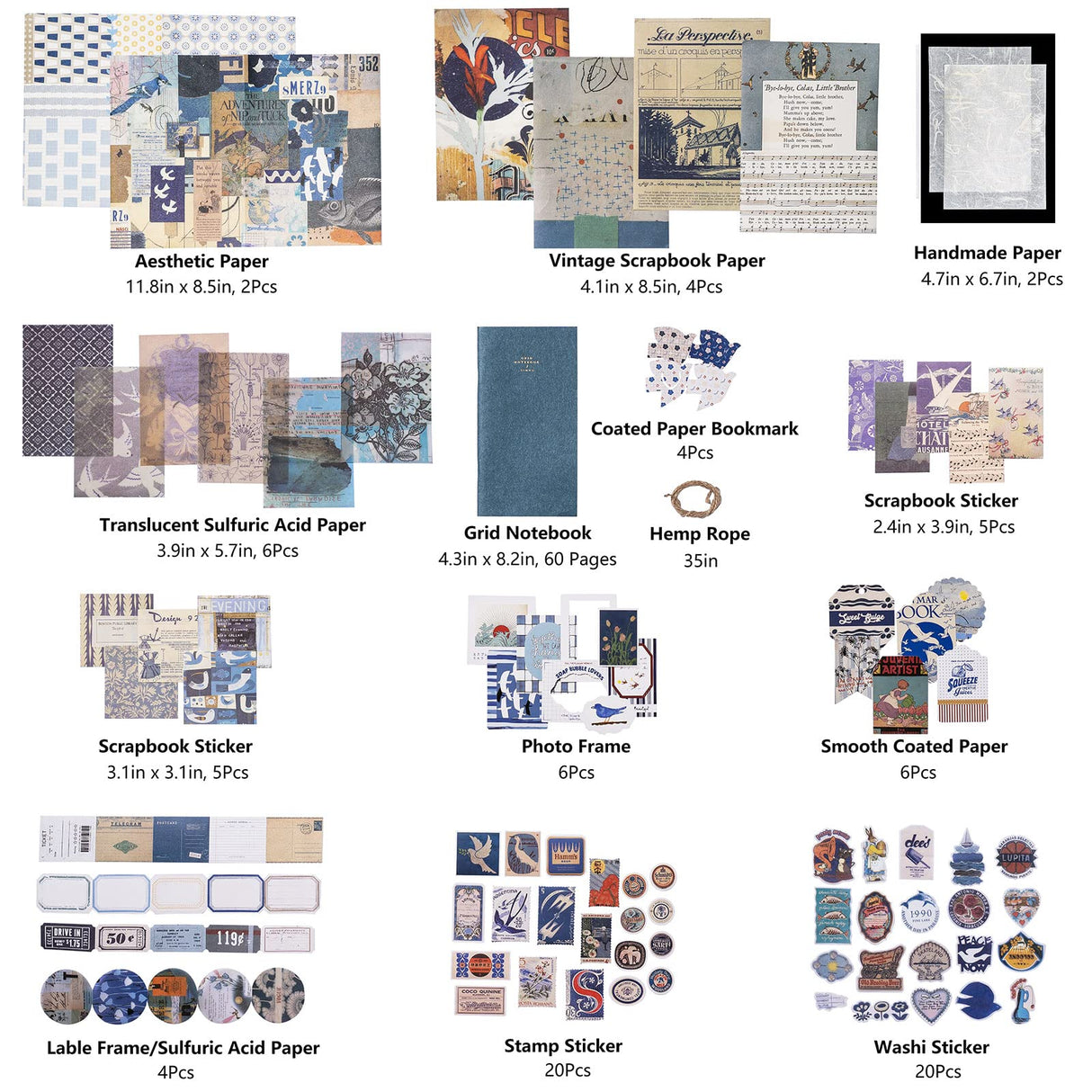 JOYCHOIC Vintage Scrapbooking Supplies Aesthetic Journaling Kit, Scrapbook Papers Quote Stickers TN Notebook Large Collection for Bullet Junk Journal, Planner DIY Arts Craft Collage, Beginners JOYCHOIC