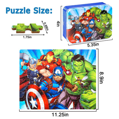 LELEMON Puzzles for Kids Ages 4-8,100 Piece Puzzles for Kids in a Metal Box, Educational Kids Puzzles Jigsaw Puzzles 100 Piece Puzzle Games Puzzle Toys Childrens Puzzles for Girls and Boys