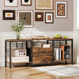 YATINEY TV Stand with Power Outlet for 65 Inch, Entertainment Center with 2 Fabric Drawers, TV Console Table with Open Storage Shelves for TVs, Cable Management, for Living Room, Bedroom, DS14UBR YATINEY