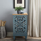 Sophia & William Accent Cabinet Small with Single Door, 31.5" Tall Side End Table, Distressed Nightstand with Wooden Frame and Hollow Carved Door, Blue, 1-Door Sophia & William