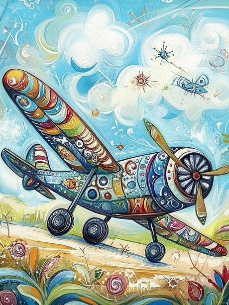 HMDIIMGE Plane Work Diamond Painting Kits for Adults, Airplane 5D DIY Diamond Art Kits Full Drill Diamond for Gift Wall Decor Gem Arts 12x16 Inch HMDIIMGE