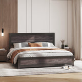 Curtainboro King Size Bed Frame with Charging Station, Bed Frames with Modern Industrial Wood & Rivet Design, No Box Spring Needed, Quick 15-Min Assembly Curtainboro