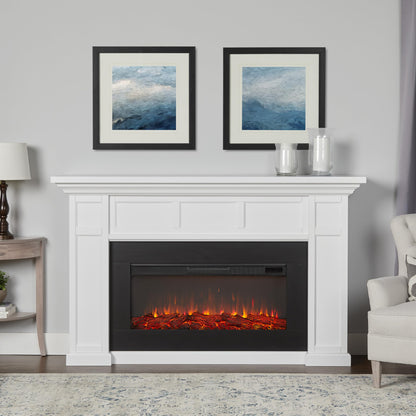 Real Flame Alcott 75” Electric Fireplace with Mantel for Living Room or Bedroom, Replaceable Fireplace Insert Heater, Realistic Log and Flame Effect, Remote Control, Timer