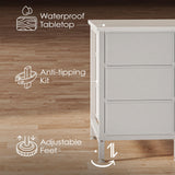 Huuger 63 Inch TV Stand for 65, 70 Inch TV, 11 Drawer Long Dresser with Power Outlets and LED Lights, Entertainment Center with Storage, White Dresser with PU Leather Surface Huuger