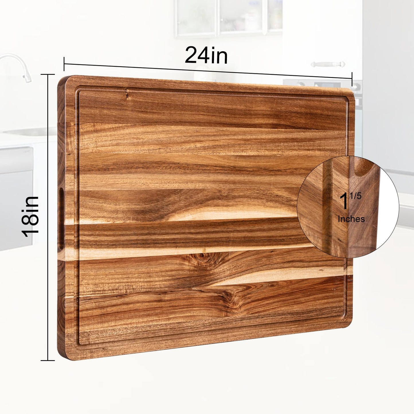 Extra Large Wood Cutting Board for Kitchen, 24" x 18" Acacia Wood Large Butcher Block Cutting Board with Juice Groove, Thick Wooden Chooping Board Carving Board for Meat Turkey Vegetables