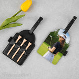 Framendino, 4 Pack Sublimation Blank Golf Tee Holders with Golf Tees Pu Leather Golf Ball Storage Bag for DIY Heat Transfer Framendino