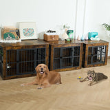 Gardner Pet Dog Crate Furniture for Medium Dogs, 32.7 Inch Dog Kennel Indoor, Wooden Dog Cage End Table with 2 Removable Bowls, Heavy Duty Dog Crate, Rustic Brown Gardner Pet