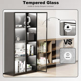 Kelueo Display Cabinet with Glass Doors,Tall Glass Display Cabinet with LED Lights,Display Cabinets for Collectibles with 3 Adjustable Shelves for Living Room,Bedroom,Office Assemble Required Kelueo