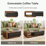 LITTLE TREE Expandable Wooden Coffee Table with 2 Drawers, Space-Saving Rectangular Farmhouse Center Table, Perfect for Living Room and Office, Brown and Black LITTLE TREE