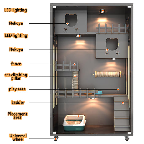 Large Indoor Cat Enclosure, Wooden Large Cat Villa, Indoor/Outdoor Cat Enclosure with Wheels, Multi-Feature Enclosed Cat Houses for Indoor Cats Ventilation Glass Doors, 50" X 36" X 24" HUATOL