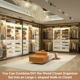 Aheaplus Closet System with 8 Wooden Drawers, Wood Closet Organizer System with Tower, Walk-in Closet Organizer Wardrobe Clothes Rack with 4 Hanging Rods, Garment Rack, Cut to Fit 7-12Ft, White Aheaplus