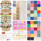 BestNow Clay Beads 3 Boxes Bracelet Making Kit Heishi Beads for Jewelry Making Round Letter Beads with Charm Elastic Strings Friendship Bracelets Holiday Arts and Crafts Gifts for Girls Adults BestNow