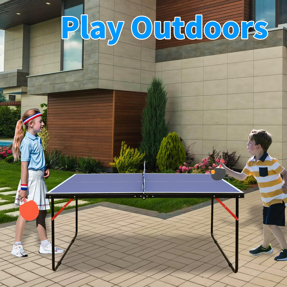 SculPong Ping Pong Table Foldable 4.5FT Table Tennis Table for Indoor Outdoor with with Net, Table Tennis Paddles and Balls SculPong