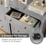 5 Drawers Dresser for Bedroom, Farmhouse Tall Wood Chest of Drawers for Clothes, Big Storage Dressers Organizer with Gold Handles & Deep Drawers for Bedroom, Living Room, Closet, Hallway, Grey GAOMON