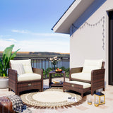 Pamapic 5 Pieces Outdoor Patio Wicker Chairs Set with Ottoman, Outside Conversation Furniture Set with Cushions and Coffee Table for Balcony Porch Lawn Garden (Cream Cushion+ Umber Rattan) Pamapic