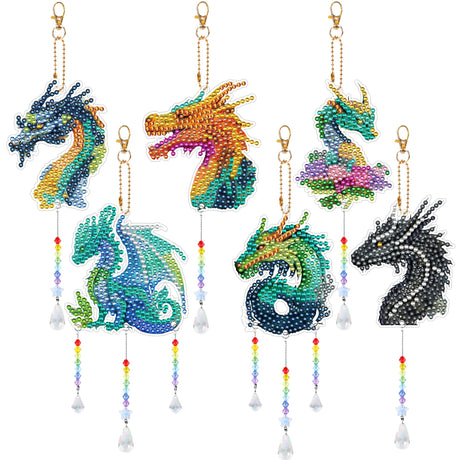 Sitsink Dragon Diamond Painting Wind Chimes - 6 Pcs Art Kits for Adults, Legend Animal Suncatchers Sitsink