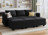 HONBAY Modular Sofa Sectional Sleeper Couch with Ottoman Velvet 6 Seater Sofa with Storage Seat Convertible Sectional Sofa Couch Set for Living Room, Black HONBAY