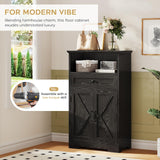 Viroformo Floor Cabinet, Farmhouse Storage Cabinet with Barn Doors and Drawer, 11.81" D x 23.62" W x 39.37" H Black Freestanding Adjustable Shelf Organizer for Bathroom, Kitchen, Living Room Viroformo