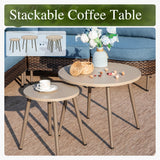 Sophia & William Wicker Patio Furniture Set, Curved Outdoor Sofa 4 Seats Conversation Set with Coffee Table, L-Shaped Outdoor Sectional for Backyard, Porch, Blue Sophia & William