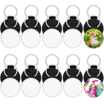 Talltalk 20 Pcs Leather Keychain Blanks Bulk Sublimation Keychain Blank Round Style Glitter Keychain PU Leather Heat Transfer Keyring DIY Craft Making Present Making Birthday Gift