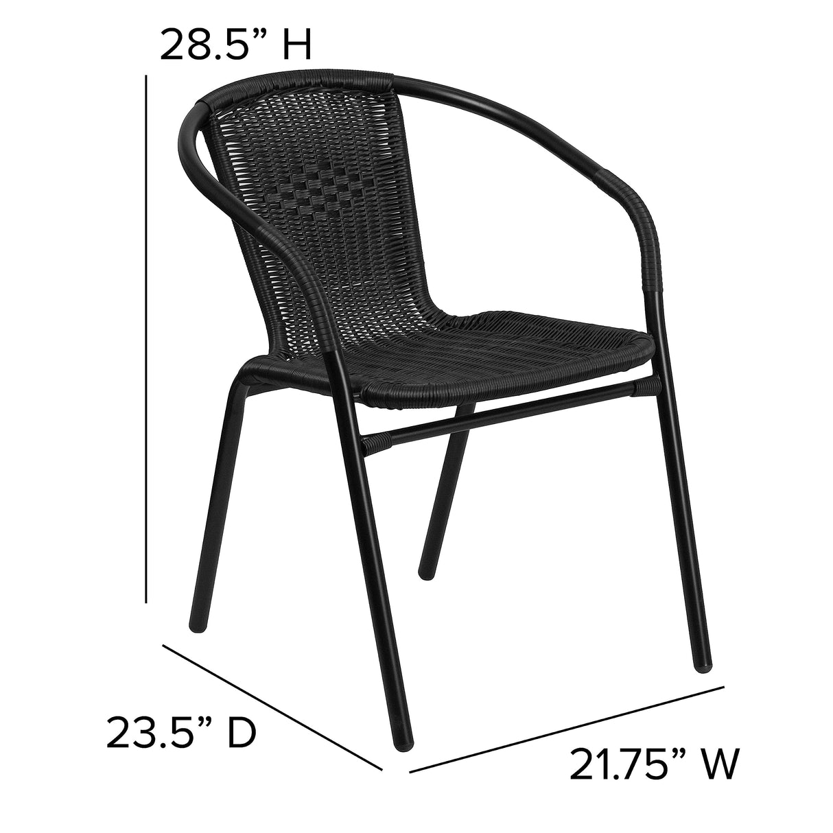 Flash Furniture Lila Modern Rattan Indoor/Outdoor Stackable Dining Chairs, Stacking Rattan Bistro Chairs for Patio or Restaurant, Set of 4, Black Flash Furniture