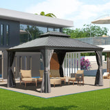 Domi 10x14FT Hardtop Gazebo, Permanent Outdoor Gazebo with Galvanized Steel Double Roof and Aluminum Frame, Curtain and Netting, Pavilion Gazebo for Patio Deck Garden, Grey domi outdoor living