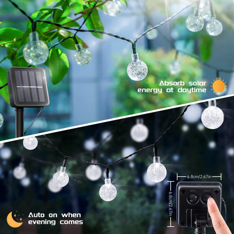 Pellimo 2-Pack 30 LED 20FT Solar String Lights Outdoor, Crystal Globe Lights with 8 Lighting Modes, Waterproof Solar Powered Patio Lights for Garden Yard Porch Wedding Party Decor (White) Pellimo