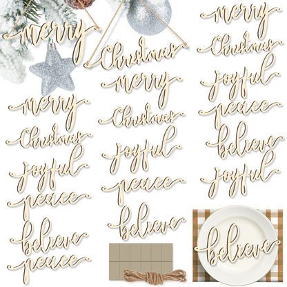 20 Pcs Merry Christmas Sign Xmas Wooden Cutout Letter Plate Ornaments Rustic Merry Sign Christmas Wooden Sign Table Decors Joyful Peace Believe Cutout Plates Ornament for Home Christmas(Burlywood)