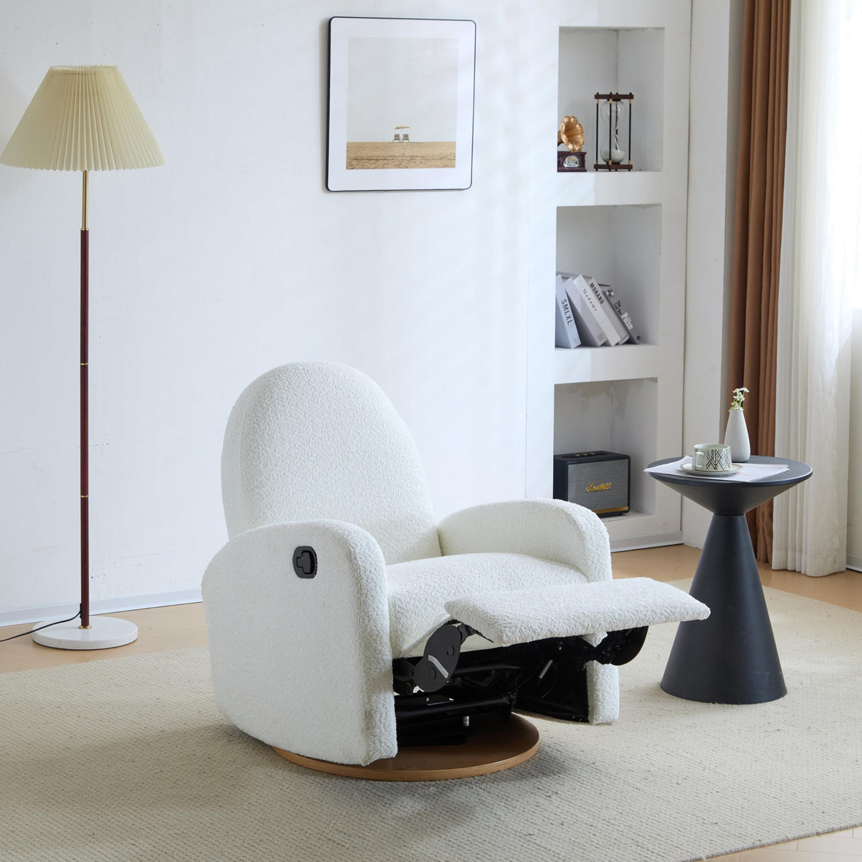 GDFStudio Swivel Glider Recliner Chair Nursery Rocker Recliner Chair with Boucle Upholstered High Back Single Seat Sofa Chair with Deep Seat Manual Nursing Reclining for Living Room, Beige GDFStudio