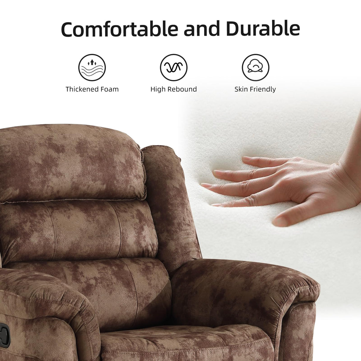 EBELLO Reclining Sofa for Living Room, Extra Wide Modern Overstuffed 3 Seat Recliner Manual Sofa Chair, Breathable Soft Fabric and Padded Seat, Brown EBELLO