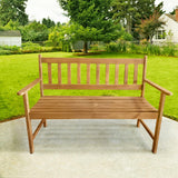 Natural Acacia Wood Outdoor Bench with Armrests – Ergonomic 2-Seater Patio Chair PayLessHere
