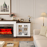 HolliWill 60 inch Farmhouse Buffet Sideboard Cabinet with 4 Glass Doors, Coffee Wine Bar Storage Cabinet, Buffet Table with Adjustable Shelves for Dining Room, Kitchen, Living Room HolliWill