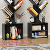 OUTONLIFE 9 Tier Tree Bookshelf with Light, Remote, Timer & Cabinet, Dimmable Modern Tall Floor Standing Corner Book Shelf, Small Narrow Wood Bookcase for Living Room, Bedroom, Office(Black) OUTONLIFE