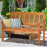 Tangkula Outdoor Wood Bench, Two Person Solid Wood Garden Bench w/Curved Backrest and Wide Armrest, Large Bench for Patio Porch Poolside Balcony, 50" W x 25" D x 36" H (Natural) Tangkula