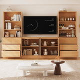 TUSY 4-Piece Large TV Stand with Bookshelves for TVs up to 75", TV Hutch with Tempered Glass Doors and Shelves, TV Entertainment Center Media Center with 2 Tall Cabinets for Living Room (B+2G+B) TUSY