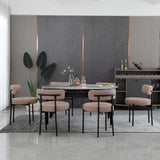 AISALL Dining Chairs Set of 2 Round Upholstered Boucle Dining Room Chairs Mid-Century Modern Kitchen Chairs Curved Backrest Chairs for Dining Room Black Metal Legs, Light Brown AISALL