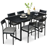 Best Choice Products 7-Piece Modern Dining Room Set, Kitchen Table Set, Dining Table w/ 6 Chairs, Upholstered Cushions, Solid Metal Frame, Curved Backrest - Black/Gray Best Choice Products