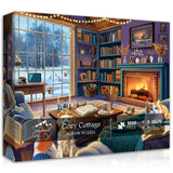 Winter Puzzles for Adults 1000 Piece, Cozy Cabin Puzzle Dog Cat Book Jigsaw Puzzle, Winter Cabin Puzzle Kittens PICKFORU