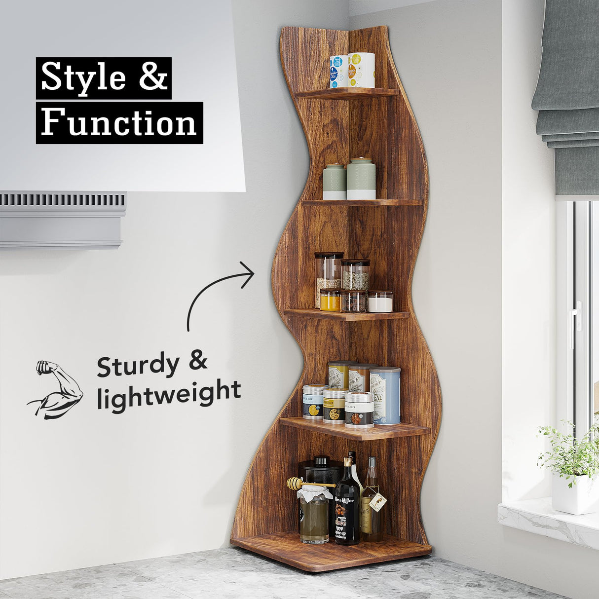 Rustic 5-Tier Corner Shelf - Stylish Brown Bookshelf & Plant Stand by Tribesigns Tribesigns