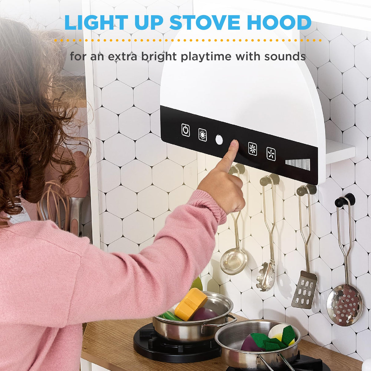 Best Choice Products Pretend Play Corner Kitchen, Ultimate Interactive Wooden Kids Playset w/Lights & Sounds, Ice Maker, Hood - Farmhouse White Best Choice Products