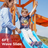 Dolphin Playground Swing Sets for Backyard with Slide, Wooden Outdoor Playset for Kids with Sandbox, Rock Climbing Wall, 2 Belt Swings, and Fort, Playground Sets for Backyards, Kids 3-6 DOLPHIN PLAYGROUND T