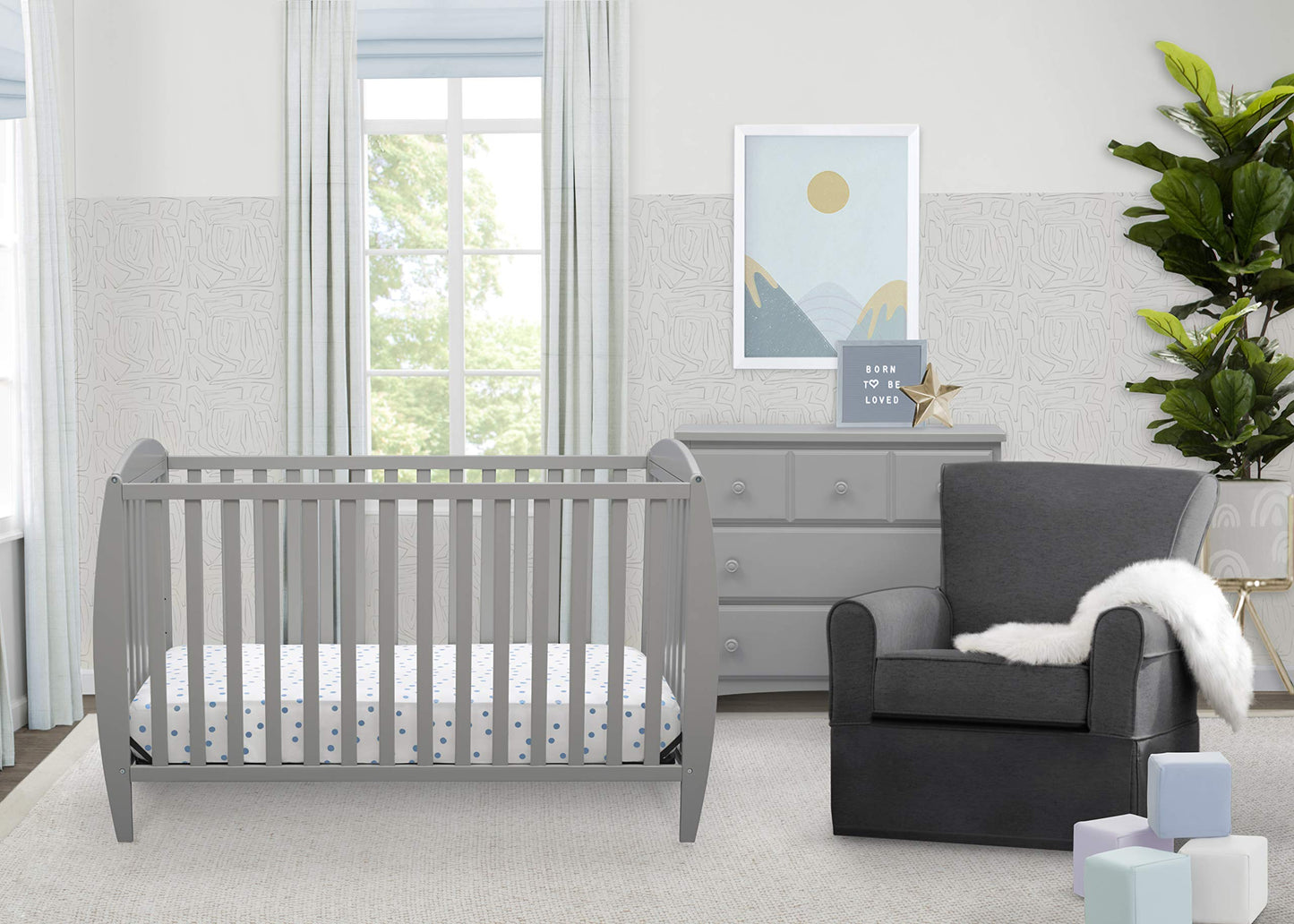 Delta Children Taylor 4-in-1 Convertible Baby Crib, Easy to Assemble, Sustainable New Zealand Wood, Grey - WoodArtSupply