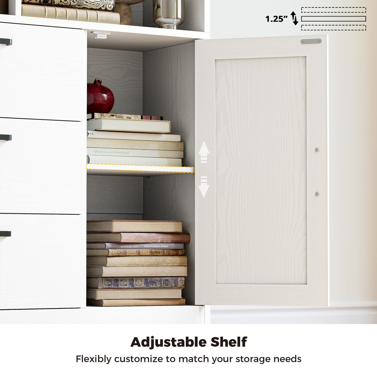 IRONCK Bookshelf with Drawers, 70.9 inch Tall Bookcase with Doors, Bookshelves and Bookcases with Storage, Bookshelf with 6 Open Cubes for Home Office, Living Room, Study, White IRONCK