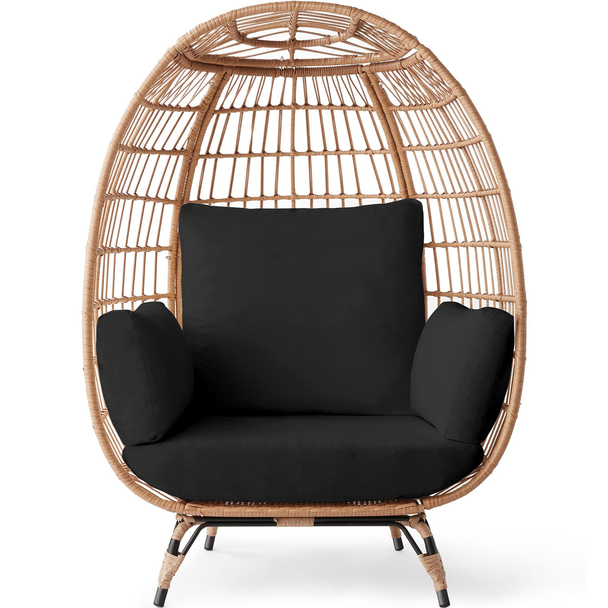 Best Choice Products Wicker Egg Chair, Oversized Indoor Outdoor Lounger for Patio, Backyard, Living Room w/ 4 Cushions, Steel Frame, 440lb Capacity - Black Best Choice Products
